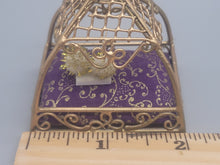 Load image into Gallery viewer, Gold Painted Metal Cat Bed with Ornate Purple Cushion
