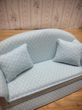 Load image into Gallery viewer, White Triangle Pattern on Light Blue Couch
