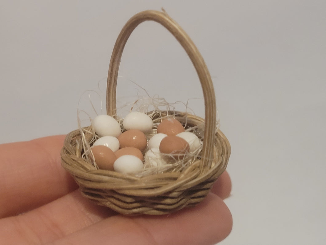 Brown & White Eggs in Round Basket