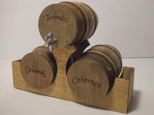 Load image into Gallery viewer, Medium - Zinfandel, Chianti, and Cabernet Barrels on Wooden Display Stand
