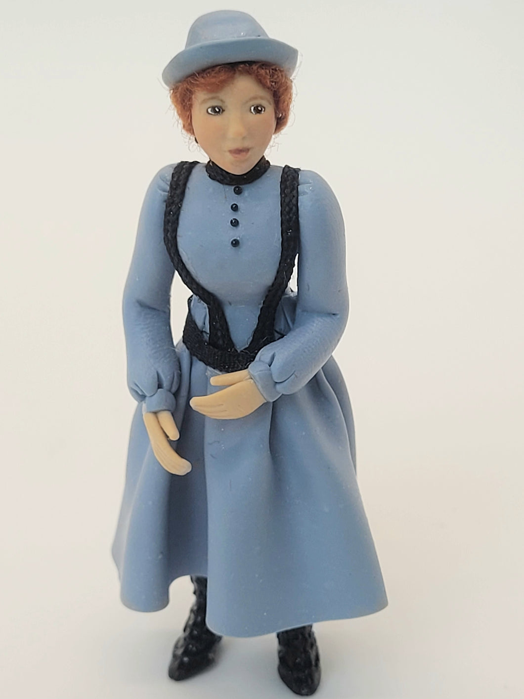 Handmade Clay Doll in Blue Dress