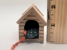 Load image into Gallery viewer, Dollhouse Miniature ~ 1:12 Scale, Wooden Dog House with Sausage Link and Bed
