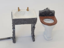 Load image into Gallery viewer, Dollhouse Miniature ~ 1:24 Scale, Porcelain &amp; Metal 4pc Bathroom Set
