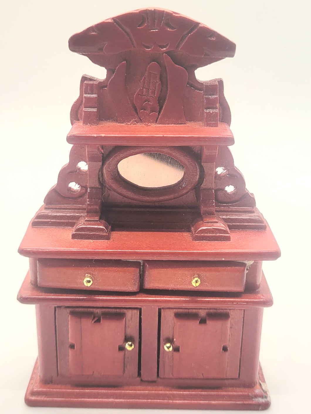 Dollhouse Miniature ~ 1:24 Scale, Elegant Cherry Cabinet with Oval Mirror