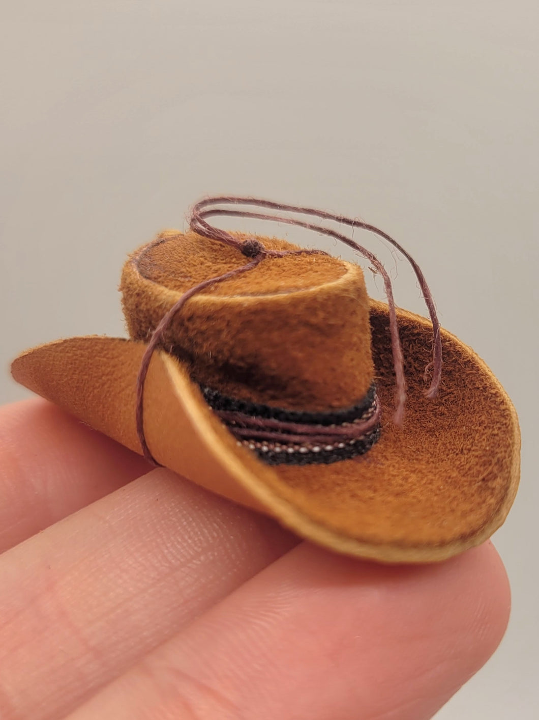 Dollhouse Miniature ~ Leather Cowboy Hat with String