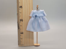 Load image into Gallery viewer, Plaid Blue and White Dress with Rose Bow on Wooden Stand - by Cheryl Warder
