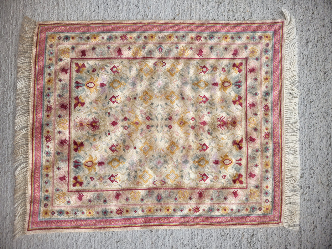 Dollhouse Miniature ~ Petit Point Vintage Faded Pink Floral Rug - Ursula Sauerberg