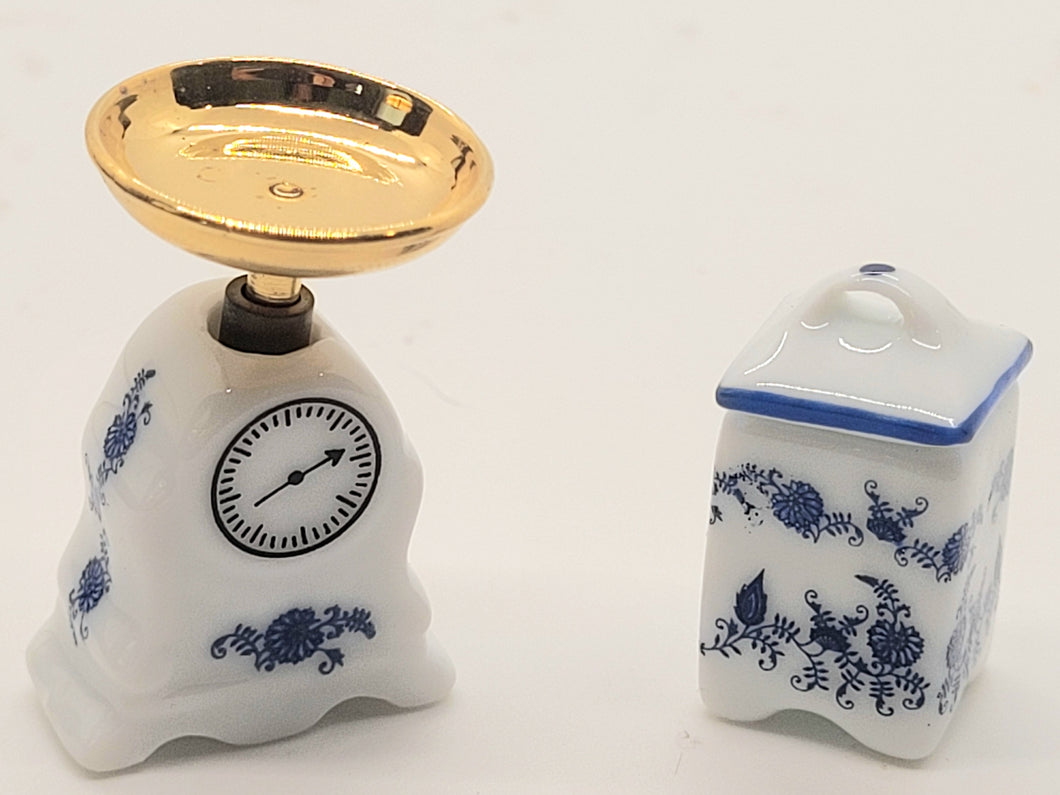 Dollhouse Miniature ~ Reutter Porcelain Scale and Jar Set