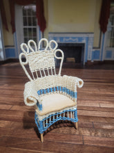 Load image into Gallery viewer, ☆ SALE ☆ Wicker Chair Blue &amp; Cream Handmade
