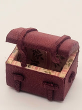 Load image into Gallery viewer, Dollhouse Miniature ~ 1:24 Scale, Red Leather Chest with Floral Wallpaper Interior
