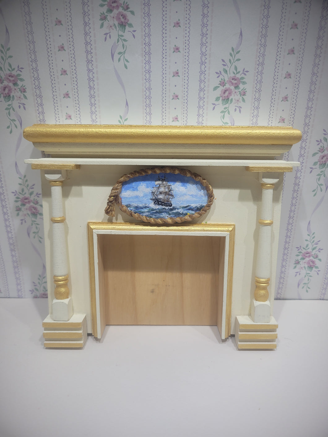 Fireplace w/ Handpainted Ship Decal