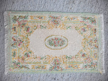 Load image into Gallery viewer, Dollhouse Miniature ~ Petit Point Classic Vintage Faded Green and Floral Medallion Center Rug - Ursula Sauerberg
