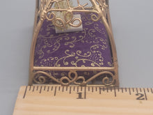 Load image into Gallery viewer, Gold Painted Metal Cat Bed with Ornate Purple Cushion
