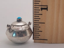 Load image into Gallery viewer, Dollhouse Miniature ~ 1:12 Scale, 6pc Sterling Silver w/ Mexican Turquoise Detailing Set + Silver Cowboy Statue
