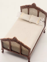 Load image into Gallery viewer, Dollhouse Miniature ~ 1:24 Scale, Bespaq Brown and White Lattice Bed with 2 Pillows
