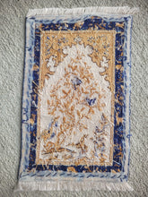 Load image into Gallery viewer, Dollhouse Miniature ~ Petit Point Navy and Gold Forest Creatures Rug - Ursula Sauerberg
