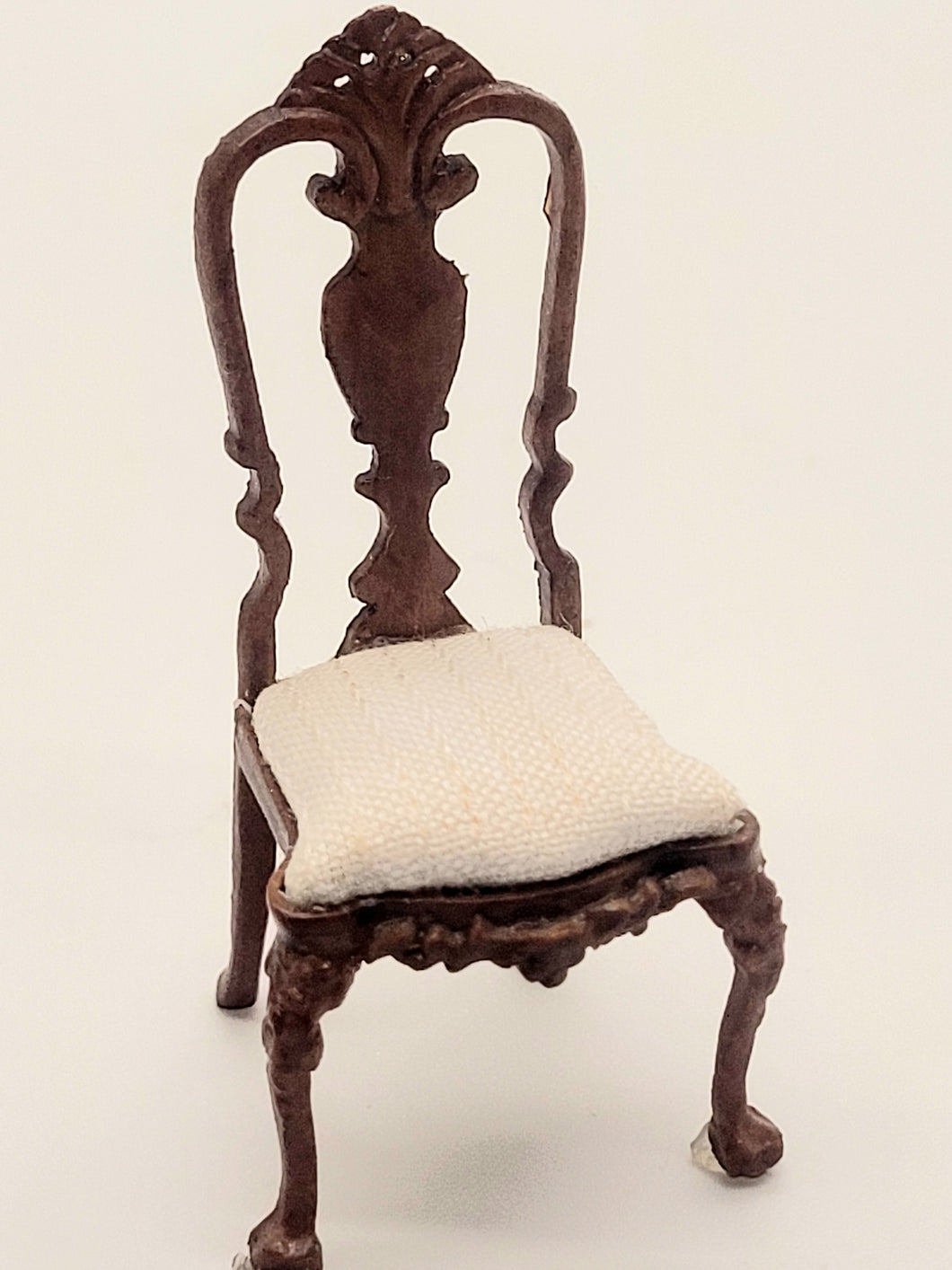 Dollhouse Miniature ~ 1:24 Scale, Regal Wooden Side Chair with White Cushion