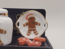Load image into Gallery viewer, Dollhouse Miniature ~ Gingerbread Man Plate and Jar, with 3 Cookies - by Reutter Porcelain

