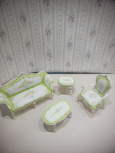 Load image into Gallery viewer, Hannison Formal 4 Piece Green &amp; White Hand Painted Living Room Couch , Chair, Coffee, Side Table Set

