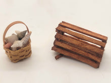 Load image into Gallery viewer, Dollhouse Miniature ~ 1:24 Scale, 2pc Set Shell Basket and  Wooden Crab Trap
