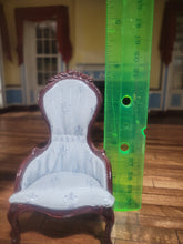 Load image into Gallery viewer, Handmade Ornate Light Blue Side Chair w/ Dark Walnut Wood
