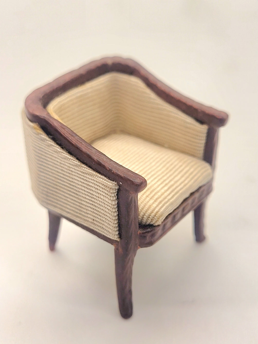 Dollhouse Miniature ~ 1:24 Scale, Wooden Chair with Beige Fabric Upholstery