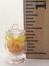 Load image into Gallery viewer, Dollhouse Miniature ~ 1:24 Scale, Orange and Lemon Slices in Round Glass Jar with Yellow Bow
