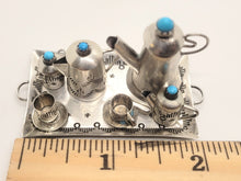 Load image into Gallery viewer, Dollhouse Miniature ~ 1:12 Scale, 7pc Mexican Silver and Turquoise Tea Set
