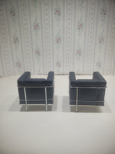 Load image into Gallery viewer, 2 Black Faux Leather Chrome Art Deco Living Room Chairs
