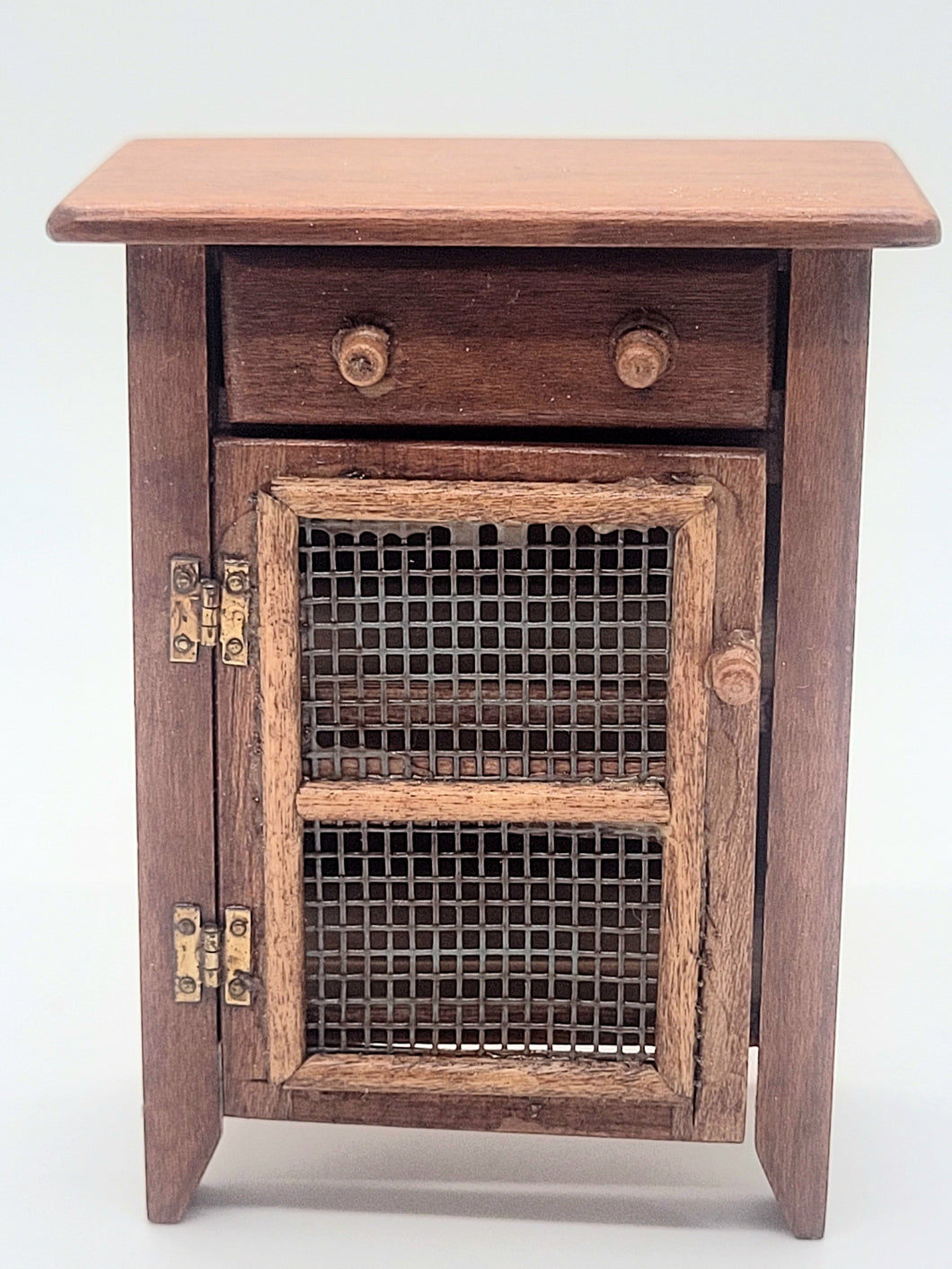 Dollhouse Miniature ~ Wooden Cabinet with Wire Mesh Door