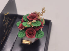 Load image into Gallery viewer, Dollhouse Miniature ~ 1:12 Scale, Roses and Wheat in Rose Pot with Golden Handles, by Reutter Porcelain
