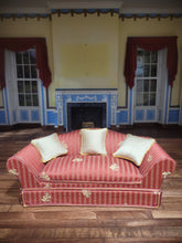 Load image into Gallery viewer, 2pc Red Striped Living Room Set, Couch &amp; Chair w/ Pillows
