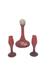Load image into Gallery viewer, Red Glass Decanter with Stopper and 2 Champagne Flutes 3pc Set
