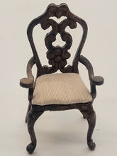 Load image into Gallery viewer, Dollhouse Miniature ~ 1:24 Scale, Wooden Arm Chair with Cream-Colored Cushion
