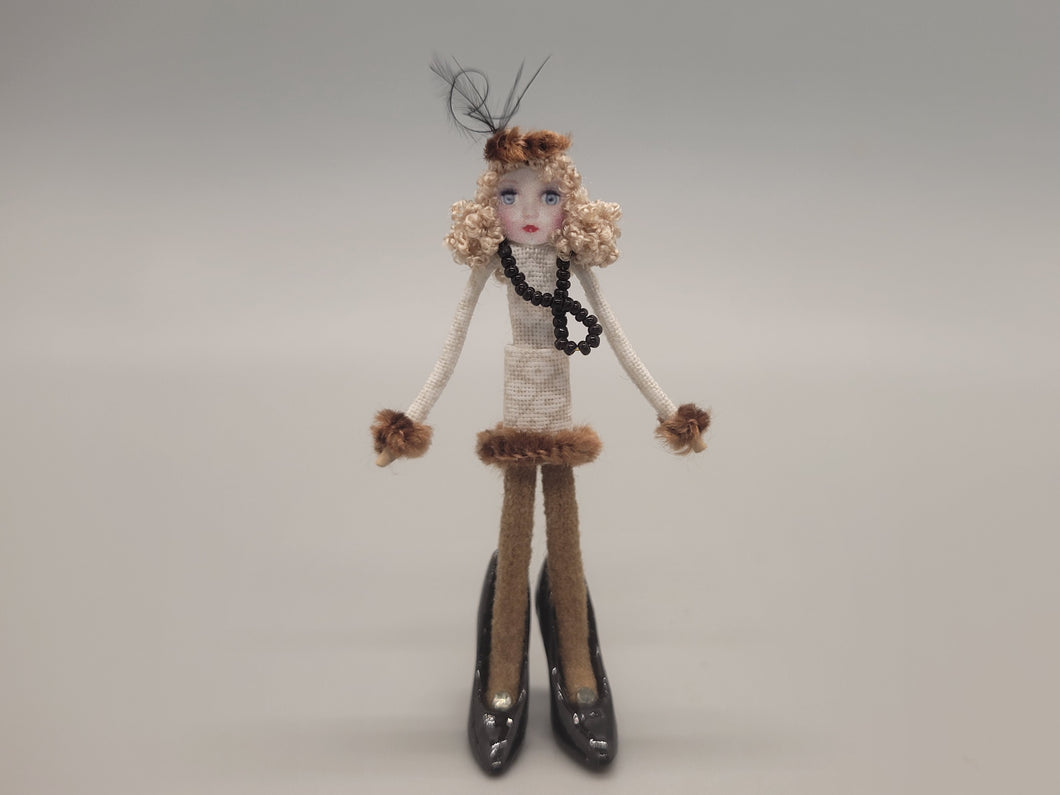 Doll with Beige Dress in Ladies Shoes - by Cheryl Warder