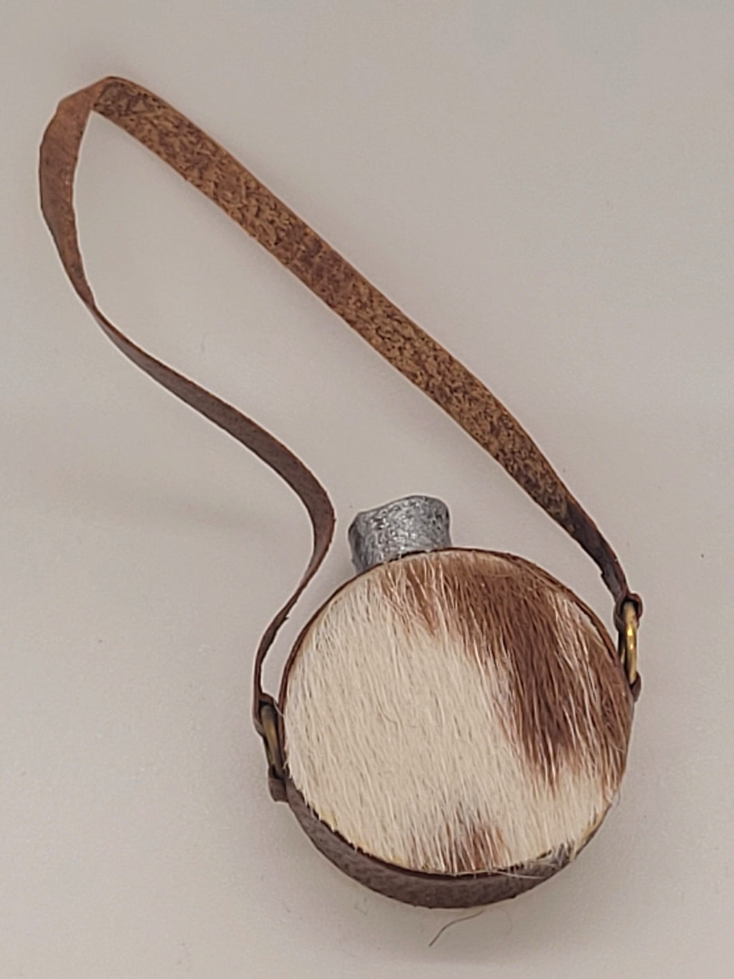 Dollhouse Miniature ~ 1:12 Scale, Cow Hair Canteen with Leather Strap