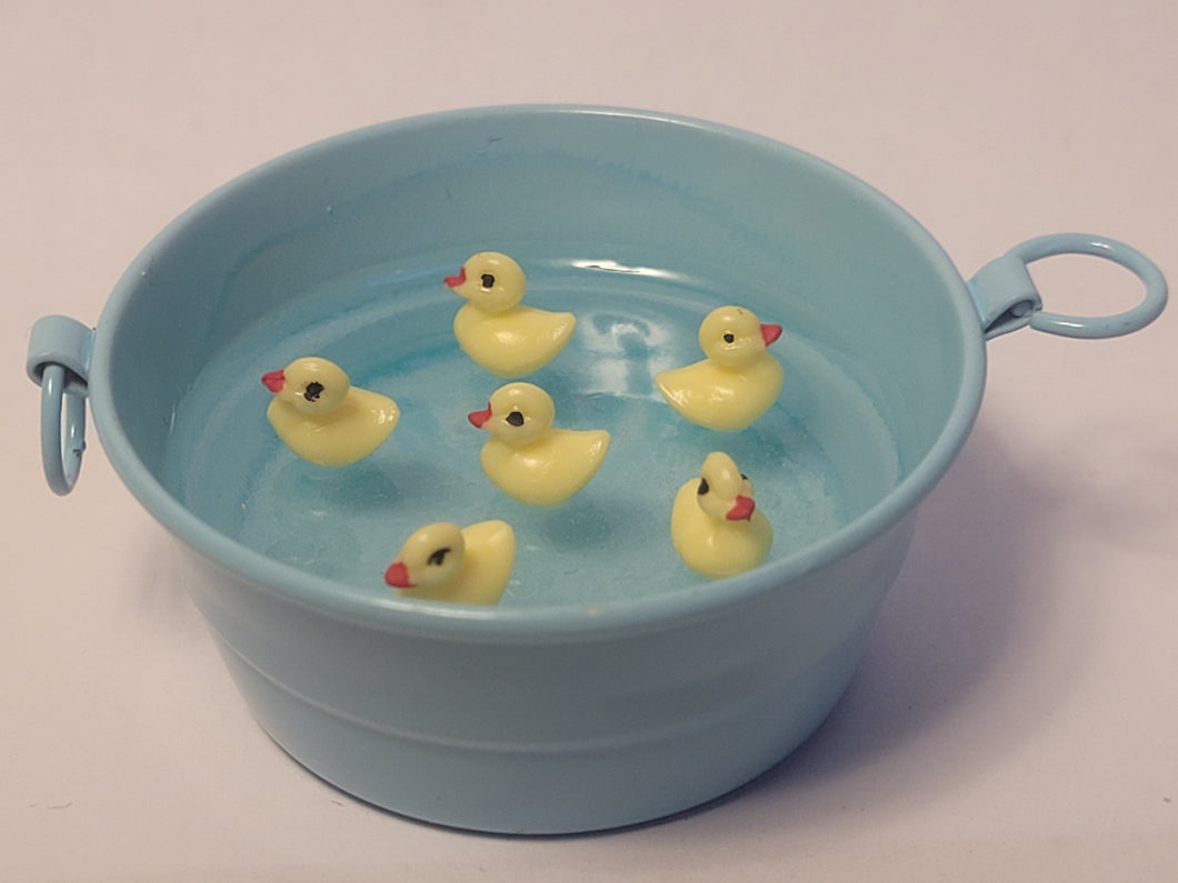 Baby Ducks in Blue Galvanized Bucket