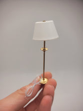 Load image into Gallery viewer, Dollhouse Miniature ~ Gold Floor Lamp with White Lampshade by Lighting Bug
