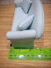 Load image into Gallery viewer, White Triangle Pattern on Light Blue Couch
