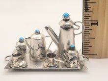 Load image into Gallery viewer, Dollhouse Miniature ~ 1:12 Scale, 7pc Mexican Silver and Turquoise Tea Set
