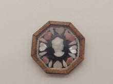 Load image into Gallery viewer, ¾&quot; Sailor&#39;s Valentine - Tellin and Conch Shells Surrounding Woman&#39;s Profile Emblem – by Pam Friend
