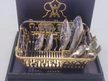 Load image into Gallery viewer, Dollhouse Miniature ~ 1:12 Scale, Blue Floral China Plate in Golden Drying Rack with Silverware
