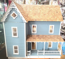 Load image into Gallery viewer, Blue Farmhouse Dollhouse, Partial Front Opening
