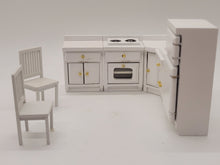 Load image into Gallery viewer, Dollhouse Miniature ~ 1:24 Scale, Handmade White Wooden Kitchen Set with 2 Chairs
