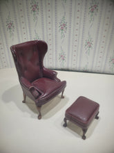 Load image into Gallery viewer, Burgundy Leather Arm Chair with Foot Stool by Bespaq
