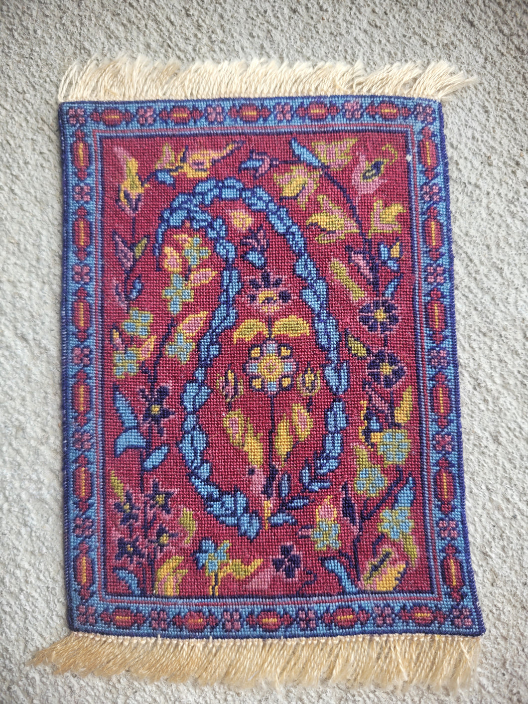 Dollhouse Miniature ~ Petit Point Moody Dark Floral Design Rug - Ursula Sauerberg