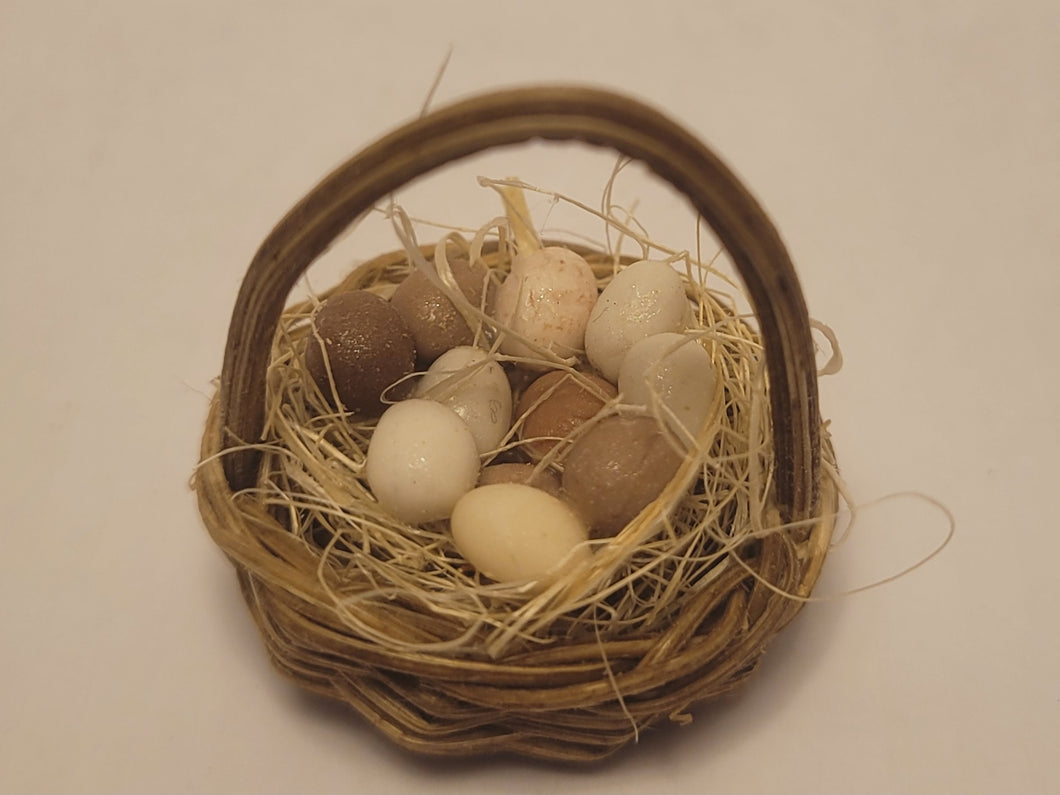Brown and White Eggs in Round Basket