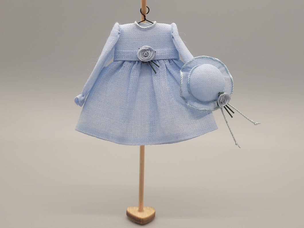 Light Blue Long-Sleeve Dress with Matching Hat – by Cheryl Warder