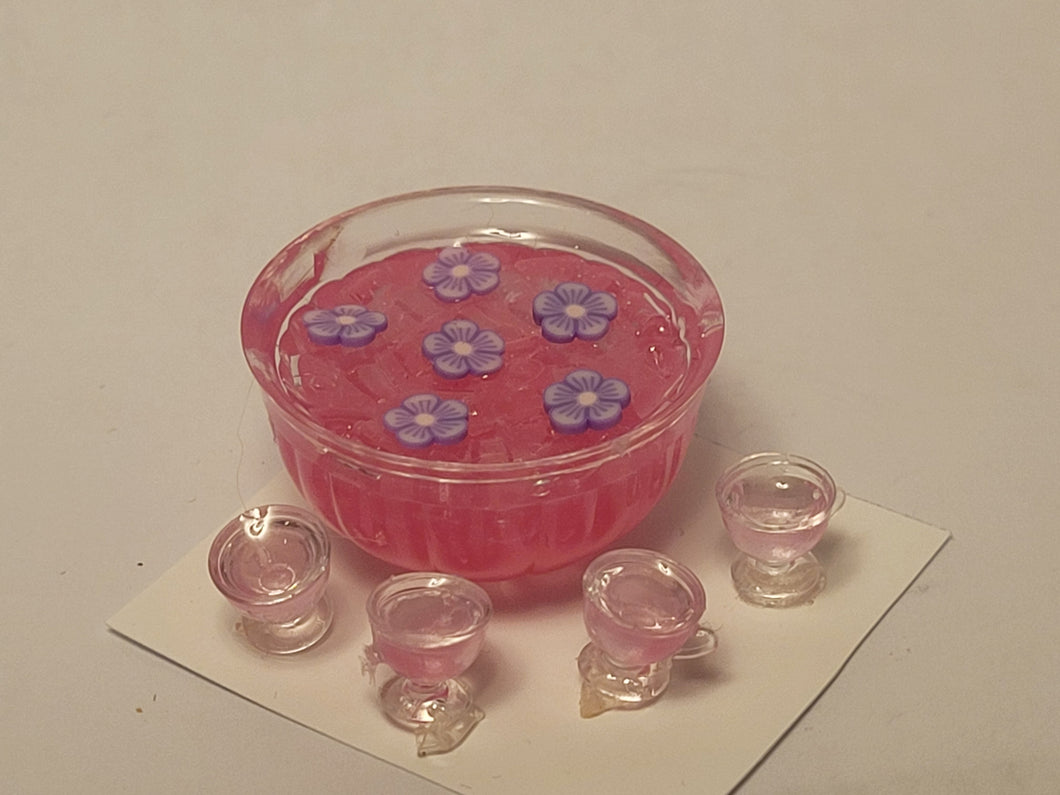 Flower Fruit Punch Bowl with 8 Glasses