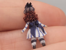 Load image into Gallery viewer, Brunette Doll in Blue &amp; White-Striped Dress with Matching Hat
